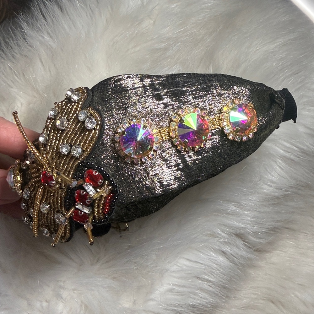 NWT headband beaded‎ butterfly butterflies crystals adornment costume party gold - Picture 7 of 17